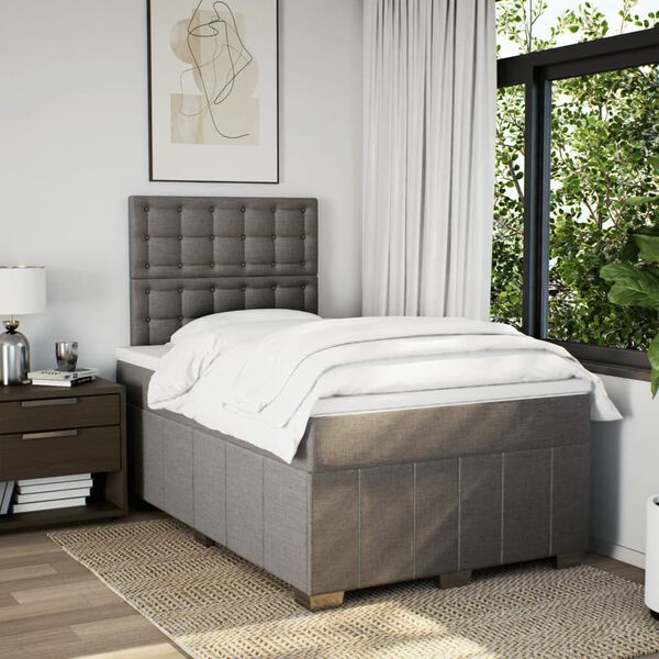 vidaXL Sommier &agrave; lattes de lit avec matelas Taupe 120x200 cm Tissu
