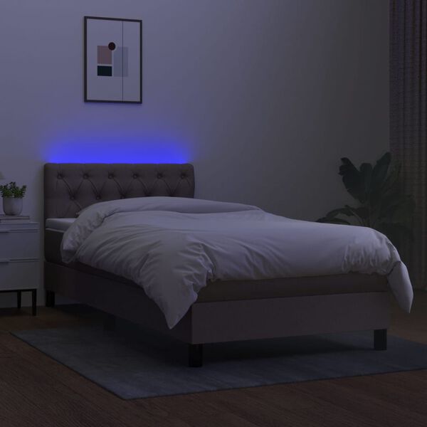 vidaXL Sommier à lattes de lit avec matelas LED Taupe 80x200 cm Tissu