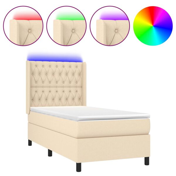 vidaXL Sommier &agrave; lattes de lit matelas et LED Cr&egrave;me 100x200 cm Tissu