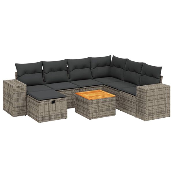 vidaXL Salon de jardin 8 pcs avec coussins gris r&eacute;sine tress&eacute;e