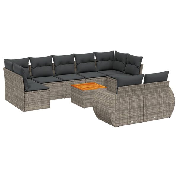 vidaXL Salon de jardin avec coussins 10 pcs gris r&eacute;sine tress&eacute;e