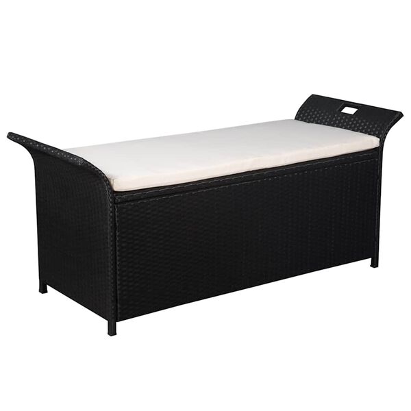 vidaXL Banc de jardin avec coussin 138 cm R&eacute;sine tress&eacute;e Noir