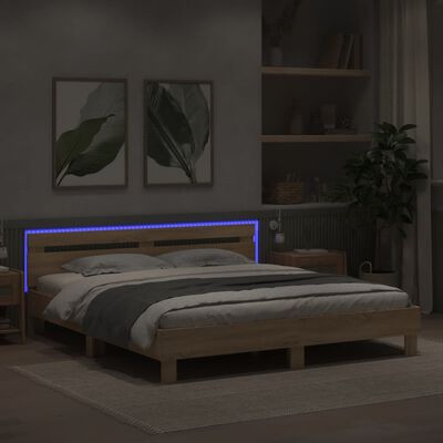 vidaXL Cadre de lit avec tête de lit et LED chêne sonoma 200x200 cm