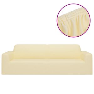 vidaXL Housse extensible de canap&eacute; 3 places Cr&egrave;me Jersey de polyester