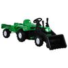 vidaXL Tracteur &agrave; p&eacute;dales d'enfants et remorque et chargeur Vert/noir