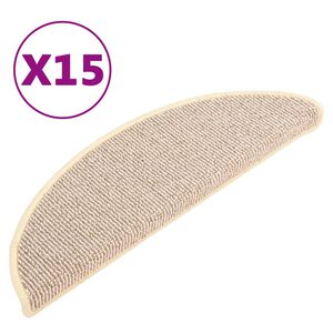 vidaXL Tapis d'escalier 15 pi&egrave;ces 56 x 17 x 3 cm Blanc et marron Demi-rond
