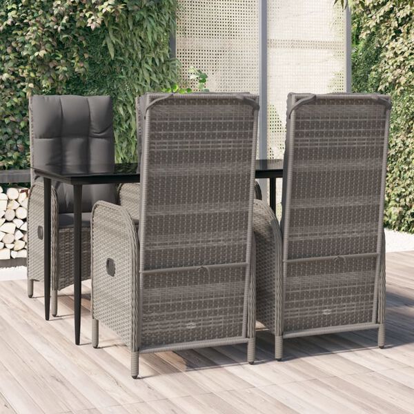 vidaXL Ensemble &agrave; manger de jardin coussins 5 pcs noir et gris