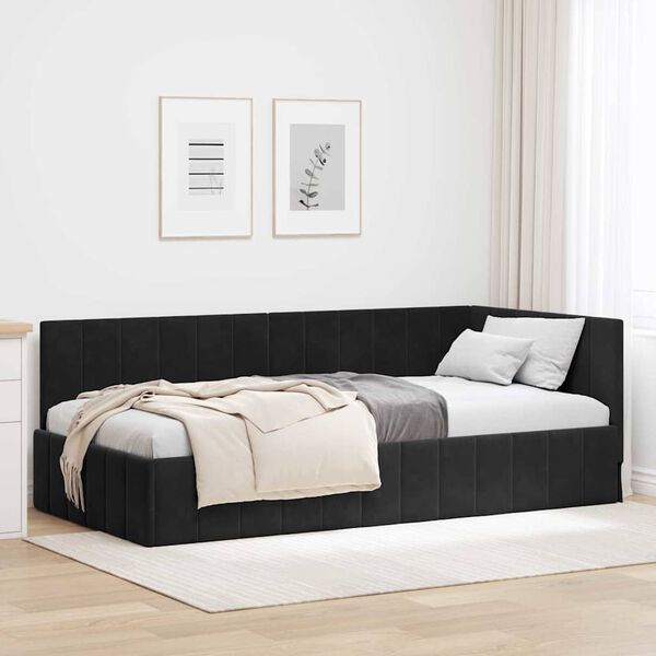 vidaXL Cadre de lit d'angle Noir 100 cm x 200 cm Velours