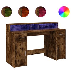 vidaXL Bureau et lumi&egrave;res LED ch&ecirc;ne fum&eacute; 140x55x91cm bois d'ing&eacute;nierie