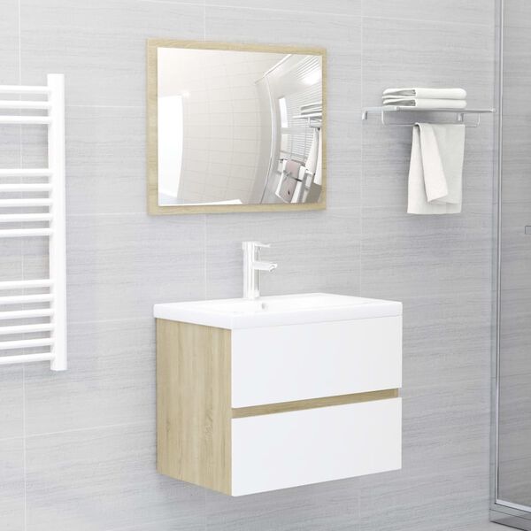 vidaXL Meubles de salle de bain blanc ch&ecirc;ne sonoma bois d'ing&eacute;nierie