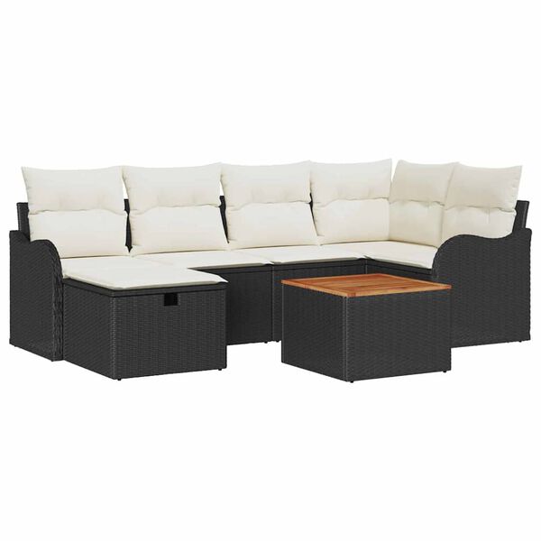 vidaXL Ensemble de canap&eacute; de jardin avec coussin 7 pcs Noir Poly rotin