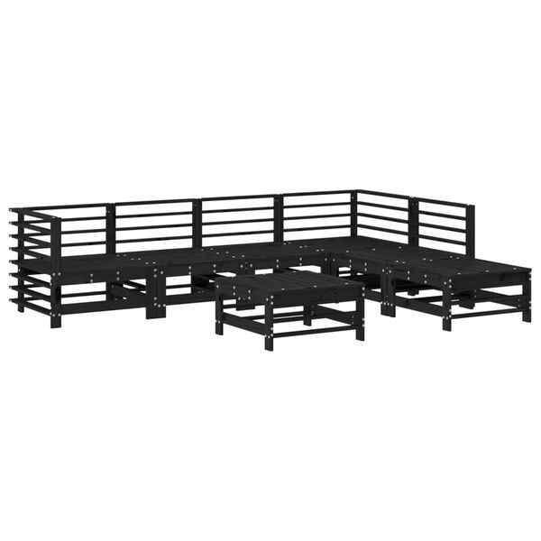 vidaXL Salon de jardin 7 pcs avec coussins noir bois massif