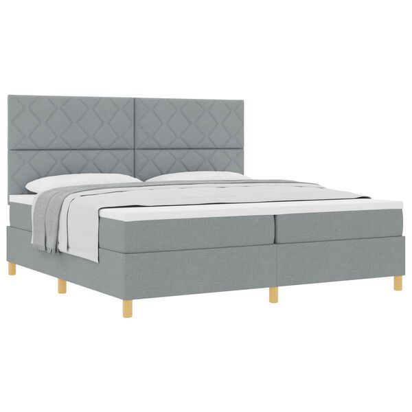 vidaXL Lit &agrave; ressorts avec matelas Gris clair 200 x 200 cm tissu