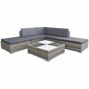 vidaXL Salon de jardin 6 pcs avec coussins r&eacute;sine tress&eacute;e gris