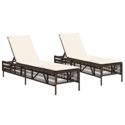 vidaXL Chaises longues avec coussins lot de 2 marron résine tressée