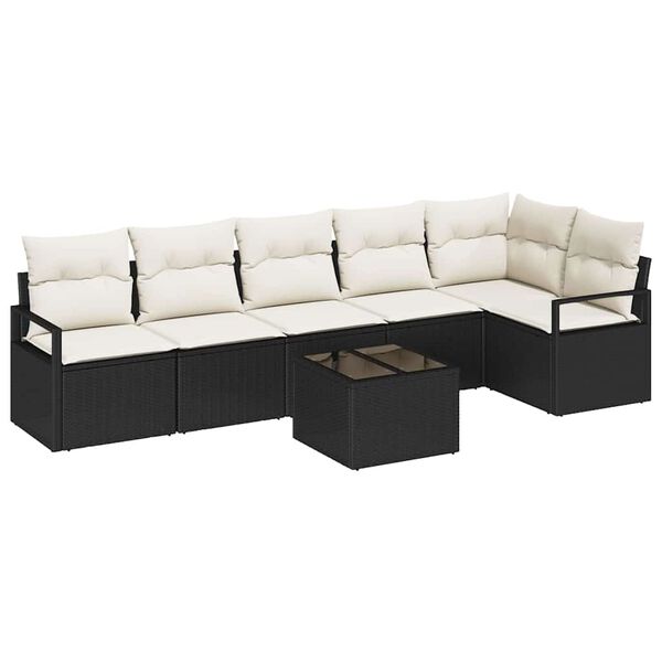 vidaXL Ensemble de Canap&eacute;s avec coussin 7 pcs Noir polyrotin