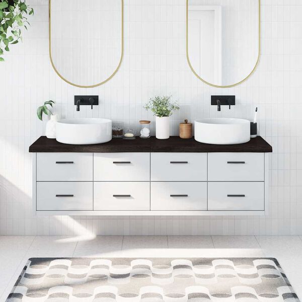 vidaXL Comptoir de salle de bain marron fonc&eacute; bois massif trait&eacute;