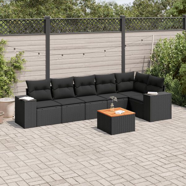 vidaXL Salon de jardin 7 pcs avec coussins noir r&eacute;sine tress&eacute;e