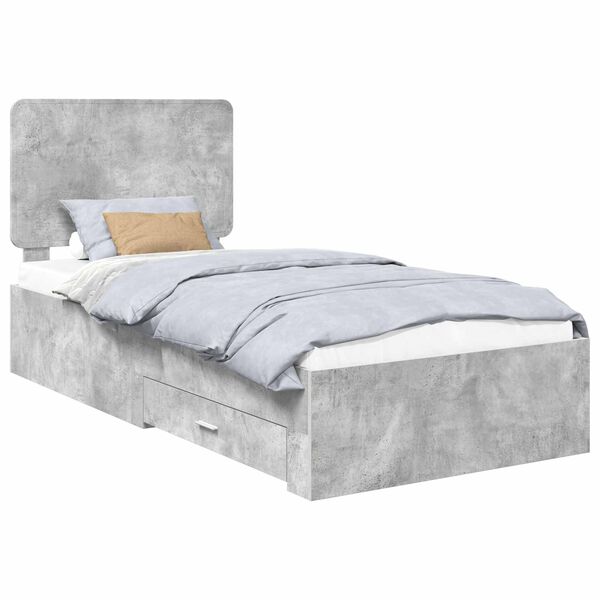 vidaXL Cadre de lit Gris b&eacute;ton 90 x 190 cm Bois d'ing&eacute;nierie