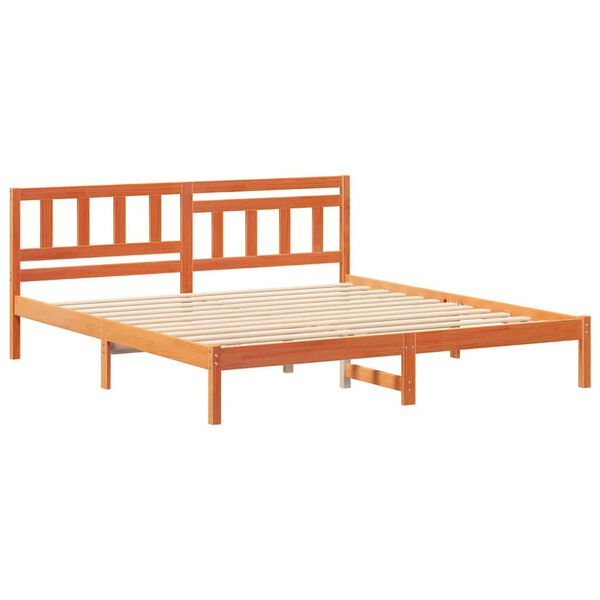 vidaXL Cadre de lit avec t&ecirc;te de lit Brun cire 150 x 200 cm Pin massif