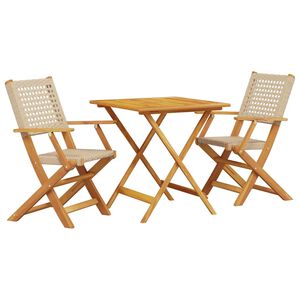 vidaXL Ensemble de bistro 3 pcs beige r&eacute;sine tress&eacute;e et bois massif