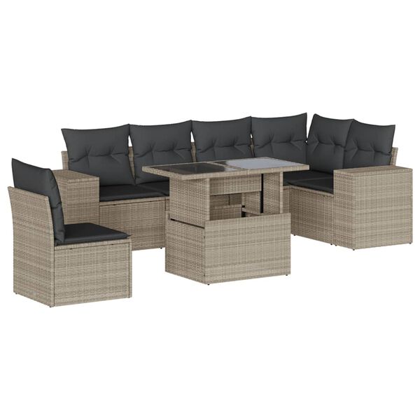 vidaXL Salon de jardin avec coussins 7 pcs gris clair r&eacute;sine tress&eacute;e