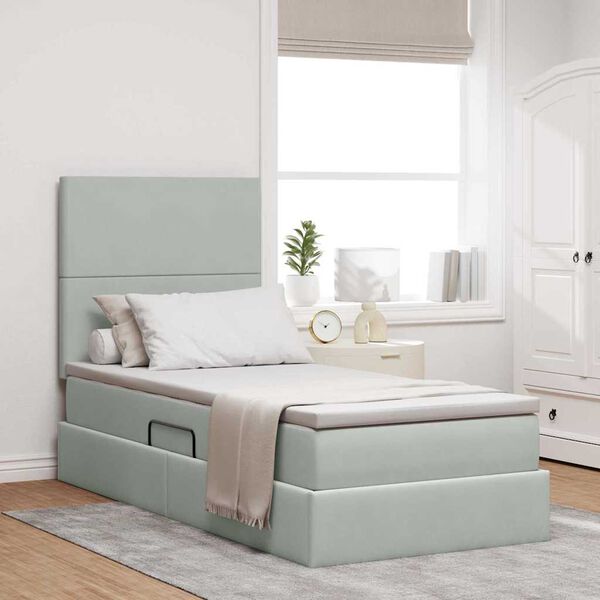 vidaXL Lit avec rangement et matelas Gris clair 90 x 190 cm Velours