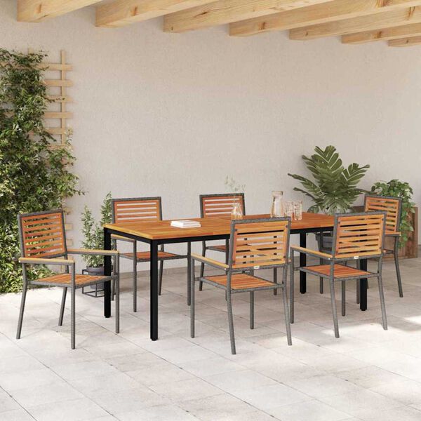vidaXL Ensemble de salle &agrave; manger pour jardin 7 pcs Gris et marron