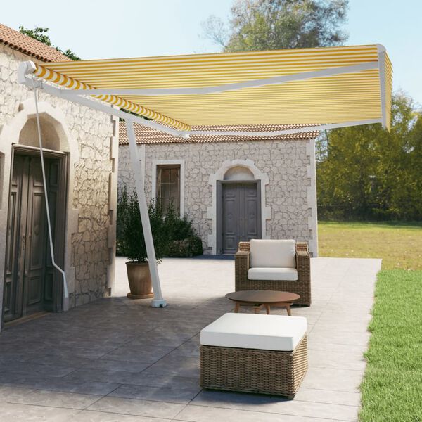vidaXL Auvent manuel r&eacute;tractable sur pied 500x350 cm Jaune/Blanc