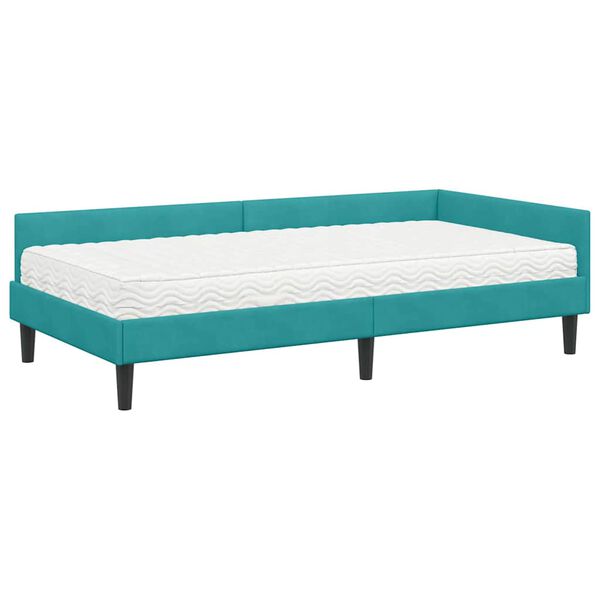 vidaXL Cadre de lit d'angle avec matelas Autre 2 pcs Turquoise Velours
