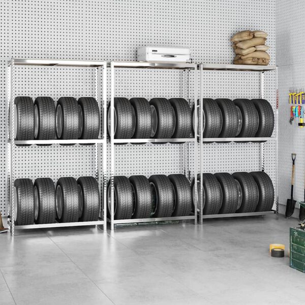 vidaXL Porte-pneus &agrave; 2 niveaux 3 pcs Argent&eacute; 110x40x180 cm Acier