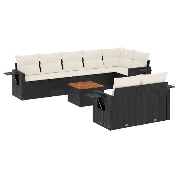 vidaXL Salon de jardin 9 pcs avec coussins noir r&eacute;sine tress&eacute;e