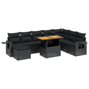 vidaXL Salon de jardin 9 pcs avec coussins noir r&eacute;sine tress&eacute;e