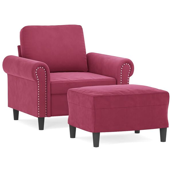 vidaXL Fauteuil avec repose-pied Rouge bordeaux 60 cm Velours