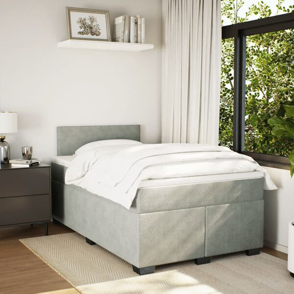 vidaXL Sommier &agrave; lattes de lit et matelas Gris clair 120x200cm Velours