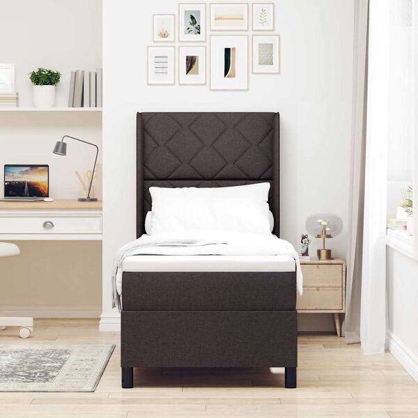 vidaXL Lit &agrave; ressorts avec matelas Marron fonc&eacute; 90 x 190 cm tissu