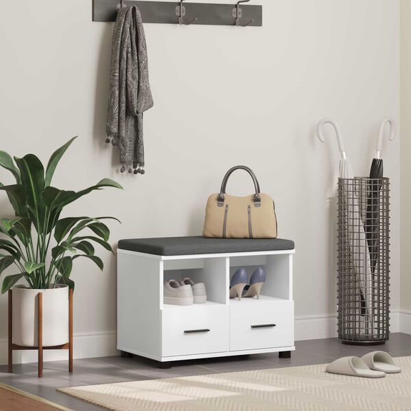 vidaXL Banc d'entr&eacute;e avec coussin avec tiroir Blanc 60 x 38 x 46 cm