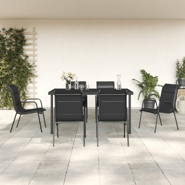 vidaXL Ensemble &agrave; manger de jardin 7 pcs noir textil&egrave;ne et acier