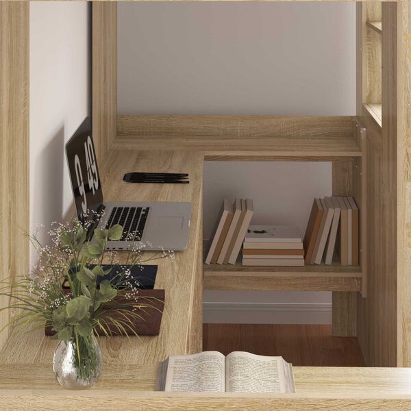 vidaXL Cadre de lit superpos&eacute; avec bureau Ch&ecirc;ne Sonoma 98,5 x 200 cm