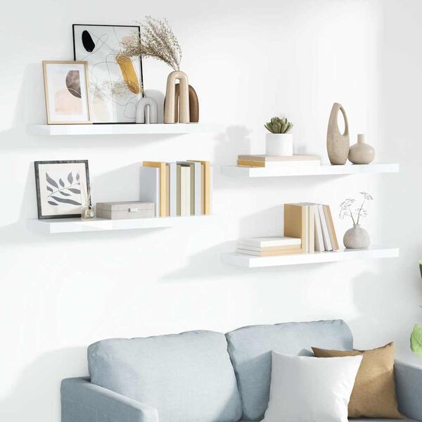 vidaXL &Eacute;tag&egrave;re murale flottante 4 pcs Blanc brillant 90x23,5x3,8cm MDF