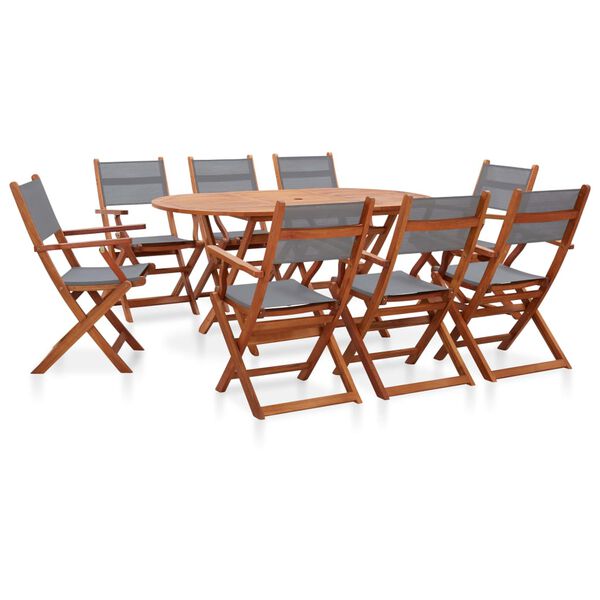 vidaXL Ensemble &agrave; manger d'ext&eacute;rieur 9 pcs Bois d'eucalyptus/textil&egrave;ne