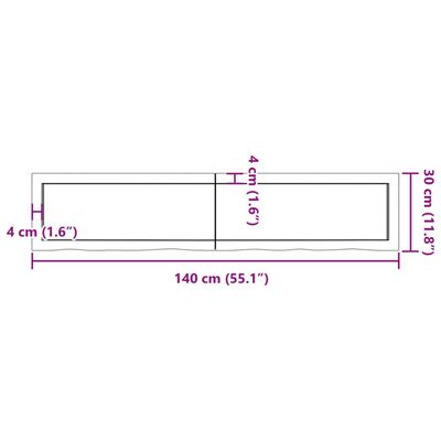 vidaXL Comptoir de salle de bain marron 140x30x(2-6) cm bois traité