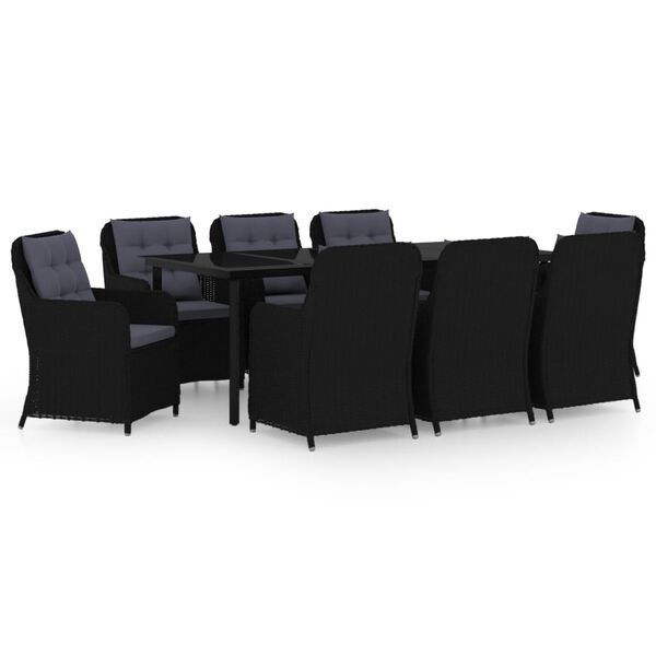 vidaXL Ensemble &agrave; manger de jardin 9 pcs Noir