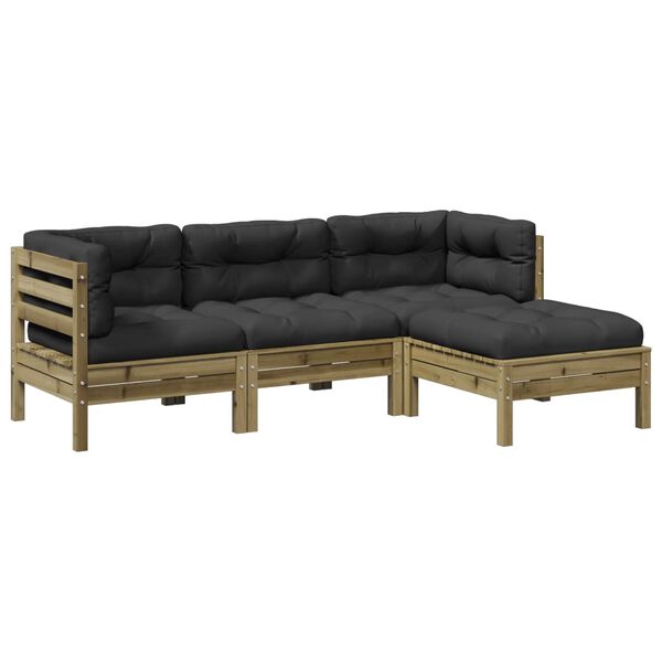 vidaXL Salon de jardin 4 pcs avec coussins bois de pin impr&eacute;gn&eacute;