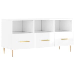 vidaXL Meuble TV Blanc brillant 102x36x50 cm Bois d'ing&eacute;nierie