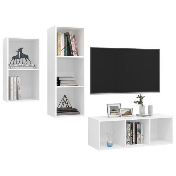 vidaXL Ensemble de meuble TV 3 pcs Blanc Bois d'ingénierie