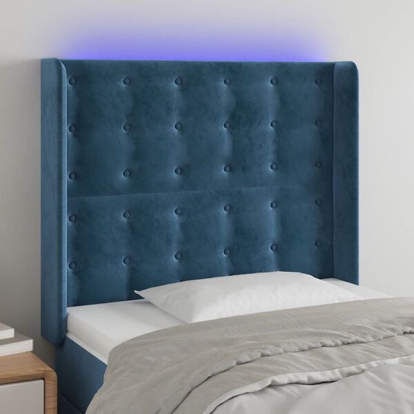 vidaXL T&ecirc;te de lit &agrave; LED Bleu fonc&eacute; 93x16x118/128 cm Velours