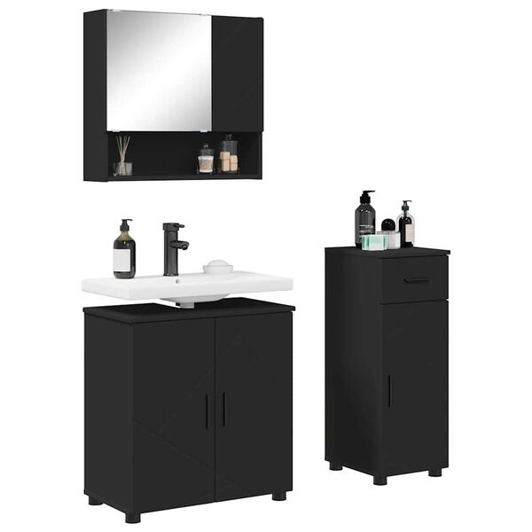 vidaXL Ensemble de mobilier de salle de bain avec tiroir 3 pcs Noir