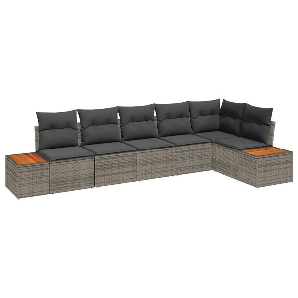 vidaXL Ensemble de canap&eacute; de jardin avec coussin 6 pcs Gris Poly rotin