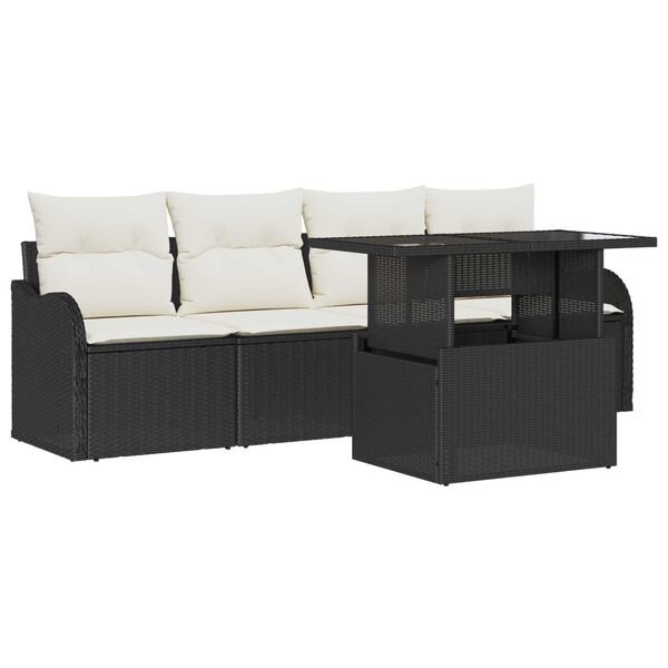 vidaXL Ensemble de canap&eacute; de jardin avec coussin 5 pcs Noir Poly rotin